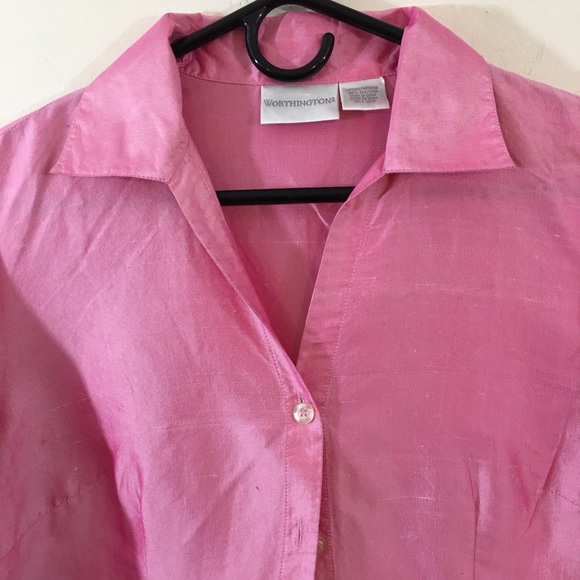 Worthington Women's Silk Pink Button Blouse Medium - Picture 3 of 6
